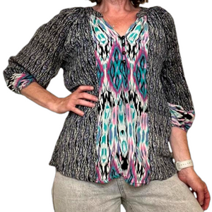 TOLANI 100% Silk Blouse, 3/4 length sleeve, XS (fits up to M)